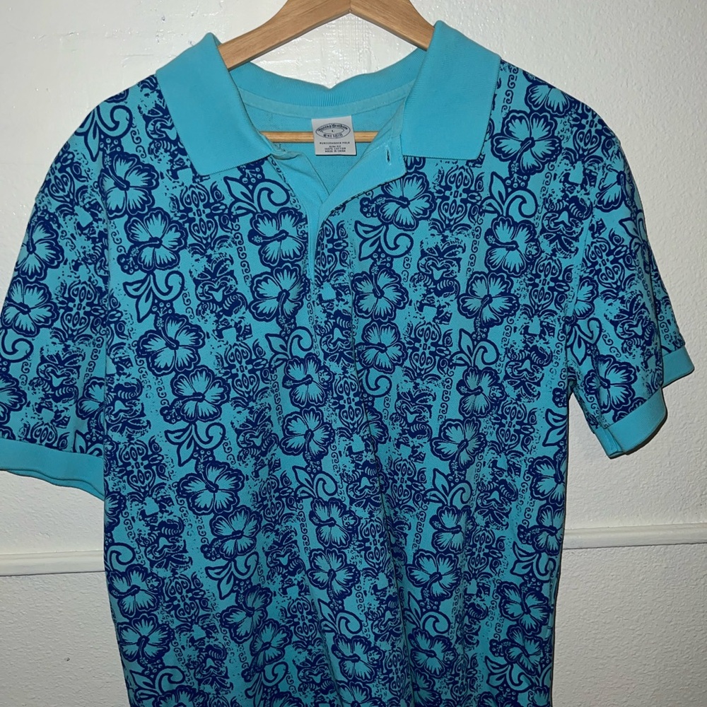 Brooks Brothers Blue Polo Shirt with Intricate Pattern